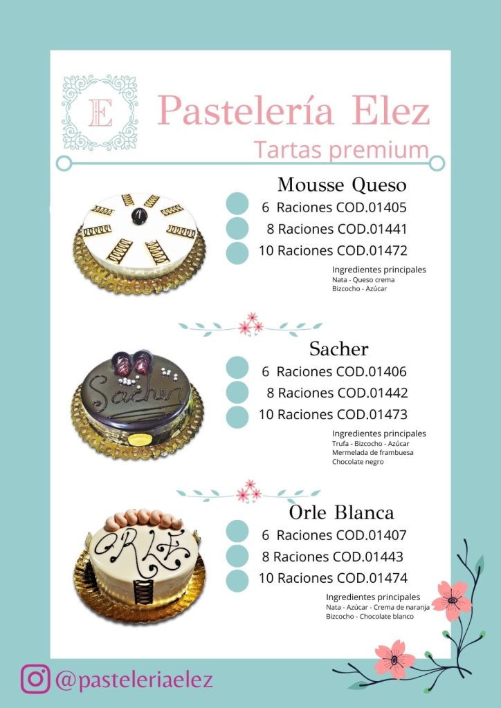Tartas Pastelería Elez Getafe Tartas mousse de queso, Sacher y Orle blanca
