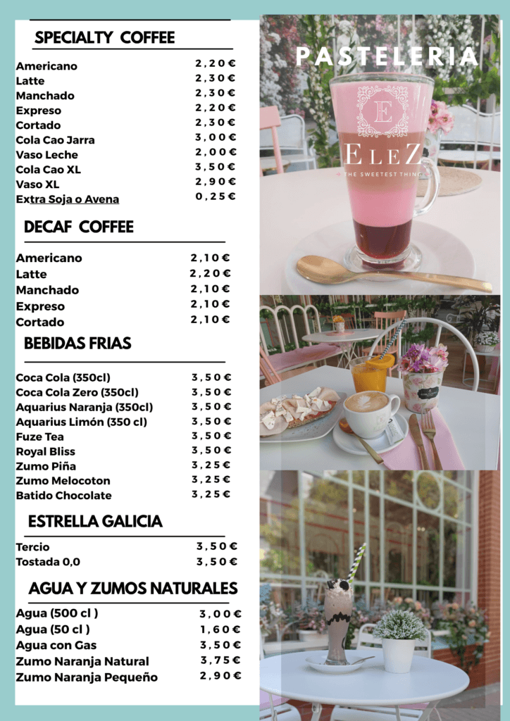 LISTA DE BEBIDAS CAFES
